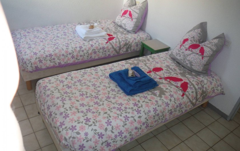 Location de vacances - Appartement à Digne-les-Bains - Deux lits d'une personne dans la chambre, avec une grande penderie.