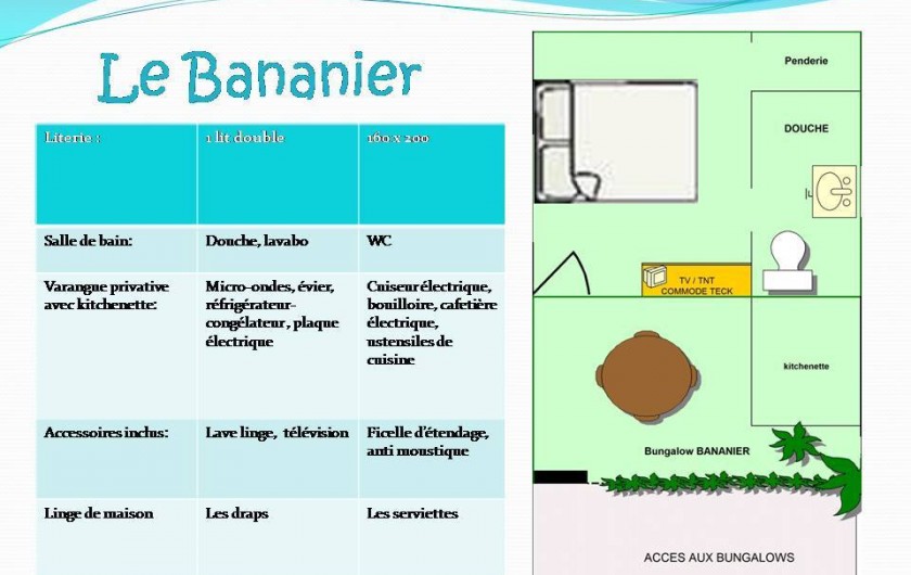 Location de vacances - Appartement à Saint-Gilles les Bains - Descriptif et plan d'un BANANIER