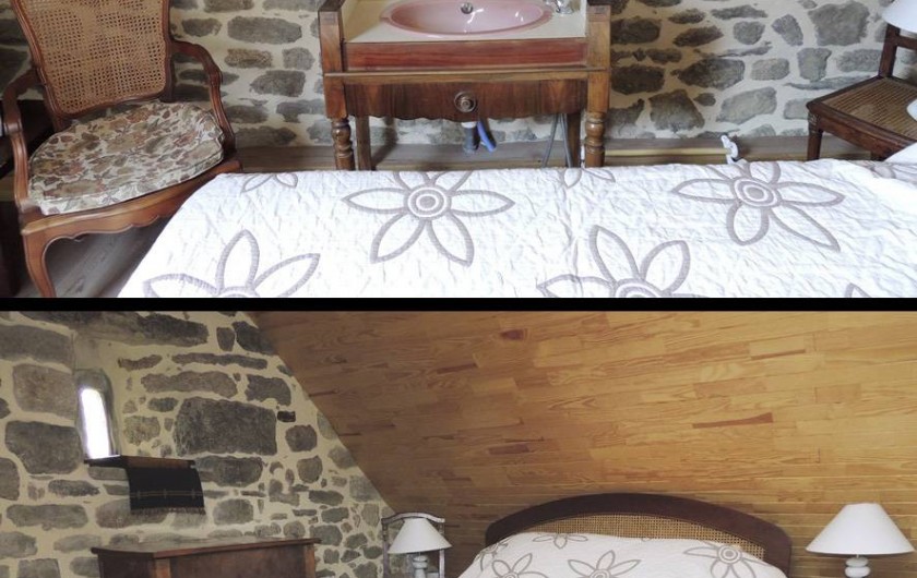 Location de vacances - Gîte à Saint-Jean-Trolimon - Chambre 1 = 1 lit (2 pers), avec TV et meuble marin avec vasque (eau chaude)