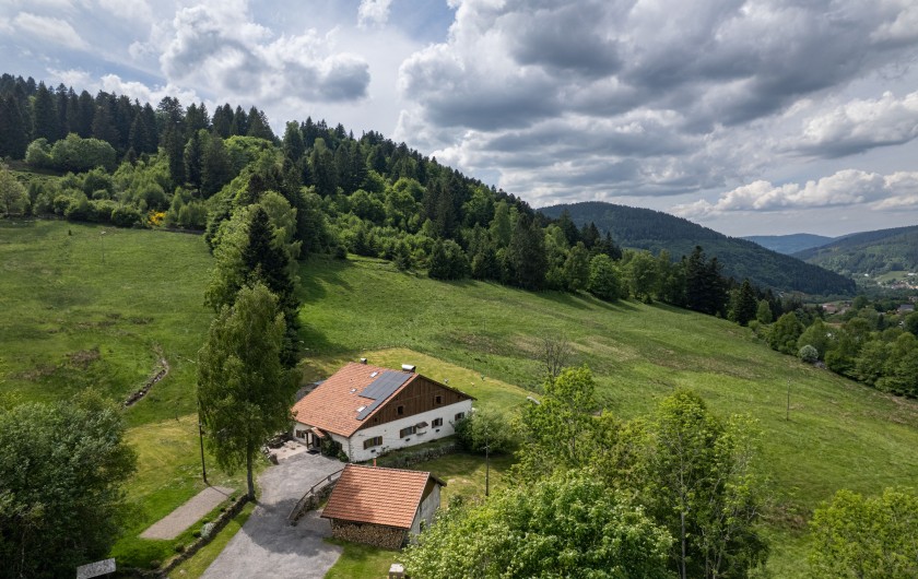 Location de vacances - Chalet à Ventron - La Ferme dans son écrin de verdure, avec le terrain de pétanque.