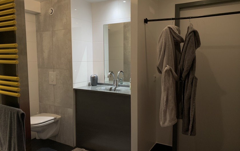 Location de vacances - Appartement à Valsonne - Salle d'eau avec grande vasque et WC...les peignoirs indispensables pour le bain