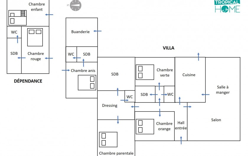 Location de vacances - Villa à Saint-Gilles les Bains - Plan de l'aménagement intérieur