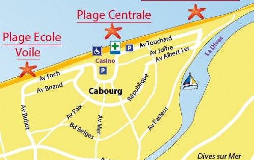 Location de vacances - Appartement à Cabourg - SITUATION DE L'IMMEUBLE central face au club de voile