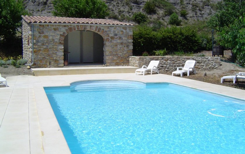 Location de vacances - Chambre d'hôtes à Chassagnes - Piscine 10 x 5 et pool house avec vestiaires, douche, wc, réfrigérateur