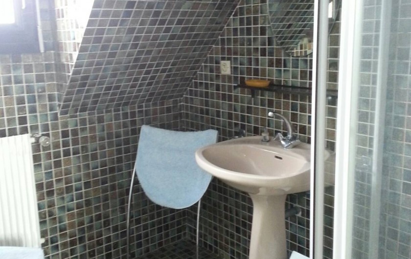 Location de vacances - Villa à Plougoulm - Salle de bain à l'étage avec douche vue mer