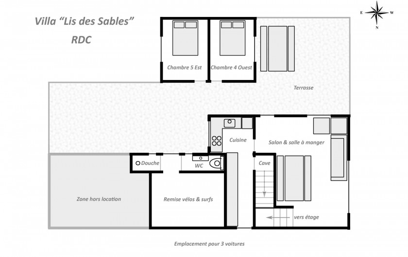 Location de vacances - Villa à Vielle-Saint-Girons - Plan agencement du rez-de-chaussée