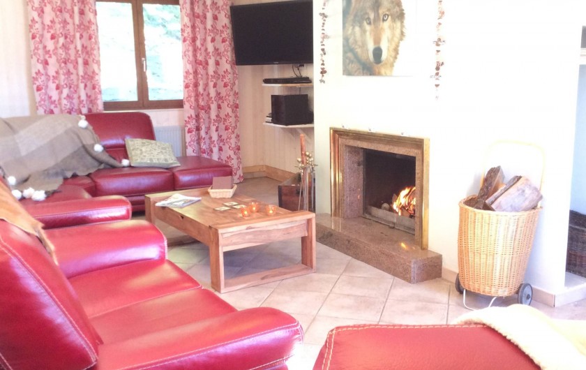 Location de vacances - Chalet à Barcelonnette - Salon : feu de cheminée avec bois à disposition, Home Cinéma.