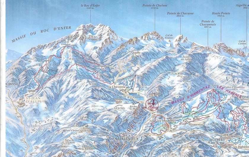 Location de vacances - Chalet à Bellevaux - Espaces   d'hiver  et plan des pistes