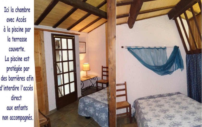 Location de vacances - Villa à Draguignan - Deux vue de la chambre N°1 donnant accès à la terrasse couverte vue N°6