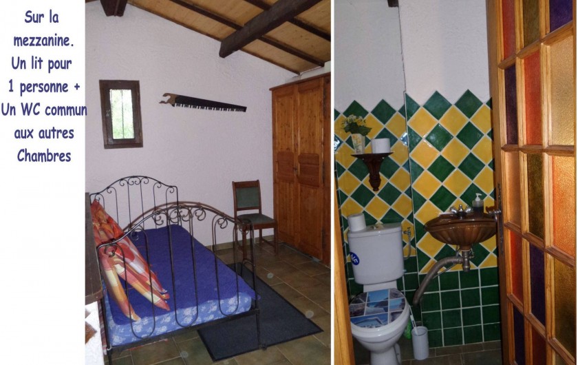 Location de vacances - Villa à Draguignan - Sur la mezzanine un lit d'une personne, au même niveau un wc.