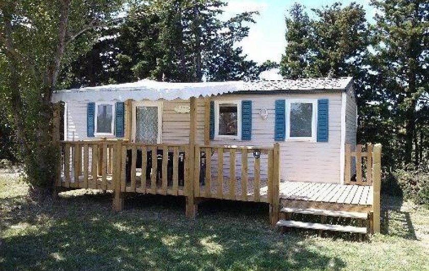 Location de vacances - Camping à Sigean - mobil home avec terrasse et petit arbre pour ombre