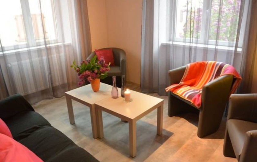 Location de vacances - Appartement à Kaysersberg - salon avec canapé fauteuil