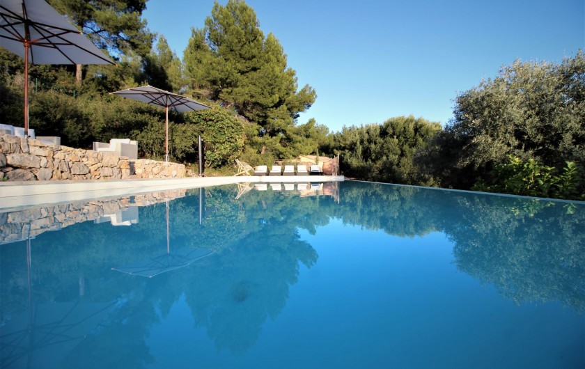 Location de vacances - Mas à Sanary-sur-Mer - vue imprenable de la piscine piscine à débordement
