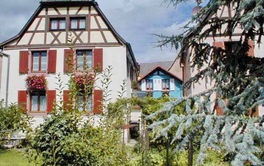 Location de vacances - Gîte à Bergheim - Notre maison et le gîte " La Maison Bleue " au fond