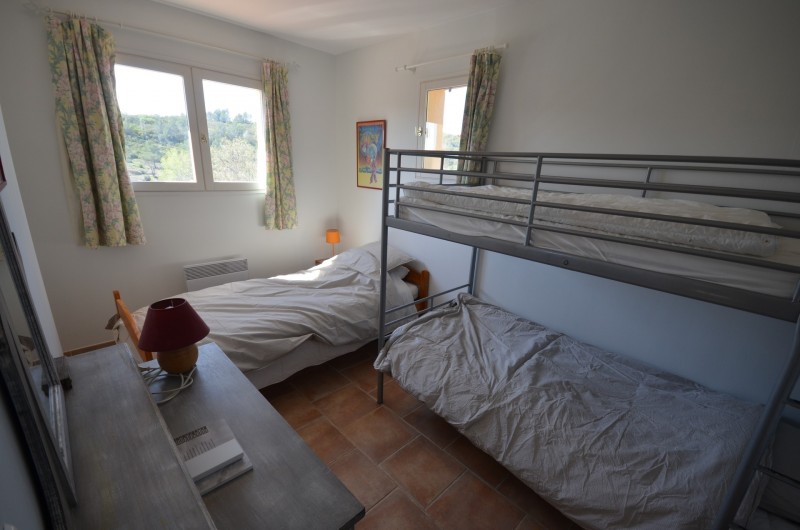 Location de vacances - Villa à Saint-Raphaël - Idéale pour les enfants, la chambre 'Baladins', 3 lits, placard et commode.