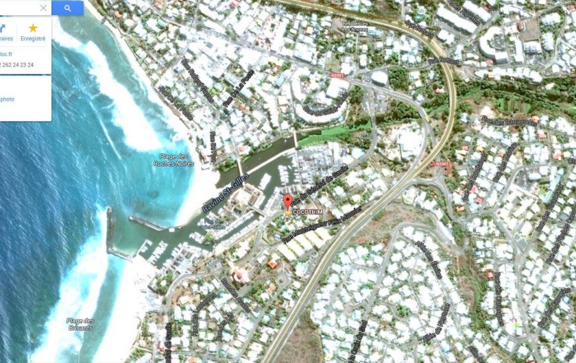 Location de vacances - Appartement à Saint-Gilles les Bains - Vue satellitaire du port Saint Gilles, CoCoThim située par le point rose