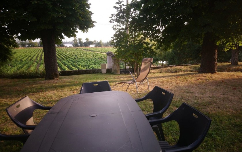 Location de vacances - Gîte à Bourg sur Gironde - Jardin en pelouse et coin repas extérieur privatif du pavillon