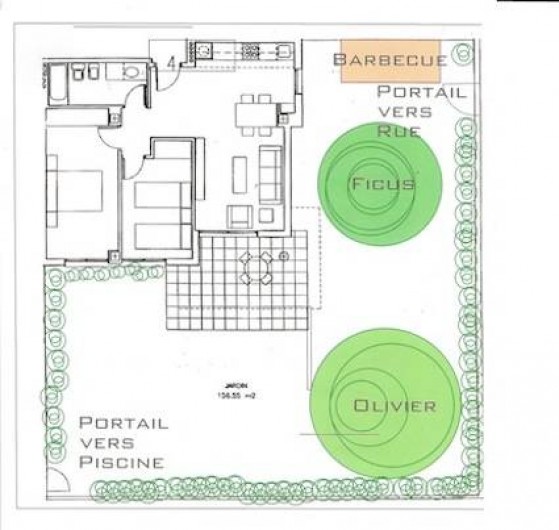 Location de vacances - Appartement à Canet d'en Berenguer - Plan de l'appartement et de son jardin