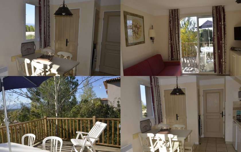 Location de vacances - Maison - Villa à Grospierres - Salon - salle à manger - coin cuisine et terrasse