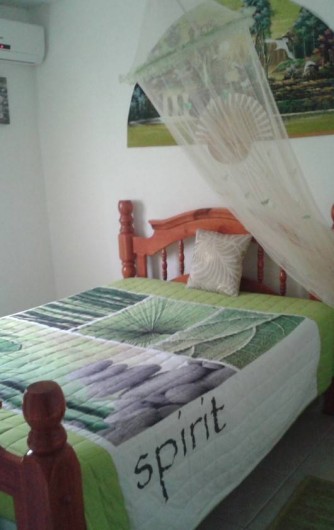 Location de vacances - Maison - Villa à Sainte-Anne - Chambre verte climatisée avec moustiquaire et lit double