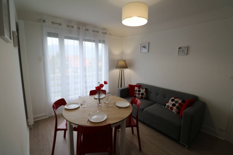 Location de vacances - Appartement à Aix-les-Bains - Salon avec table à manger (rallonge possible) et son canapé convertible