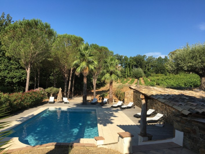 Location de vacances - Villa à Grimaud - piscine vue de la terrasse panoramique