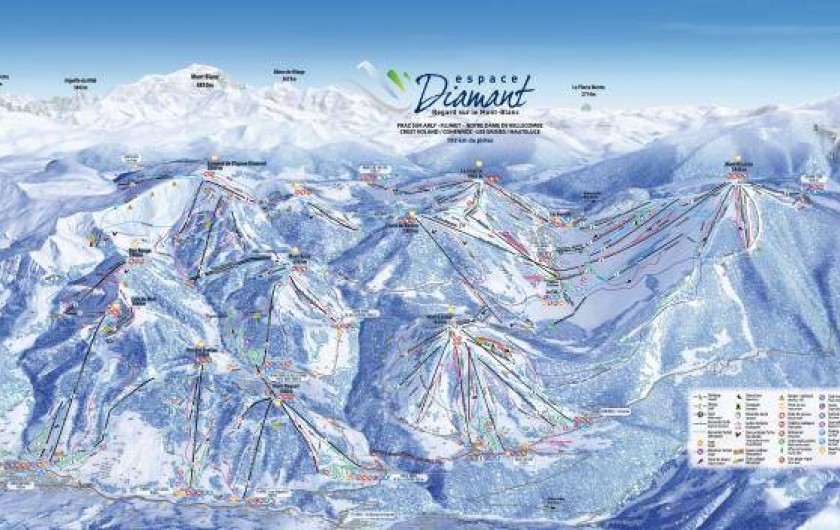 Location de vacances - Appartement à Crest-Voland - Plan des 192 km de pistes de ski alpin Espace Diamant (Crest Voland au centre)