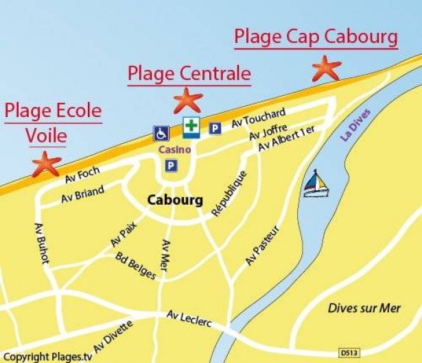 Location de vacances - Appartement à Cabourg - SITUATION DE L'IMMEUBLE central face au club de voile