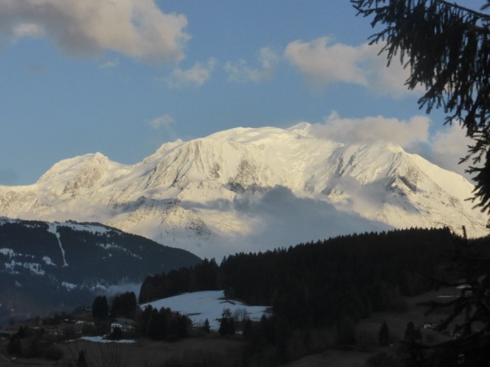 Location de vacances - Chalet à Combloux - Vue du balcon vers Mont Blanc