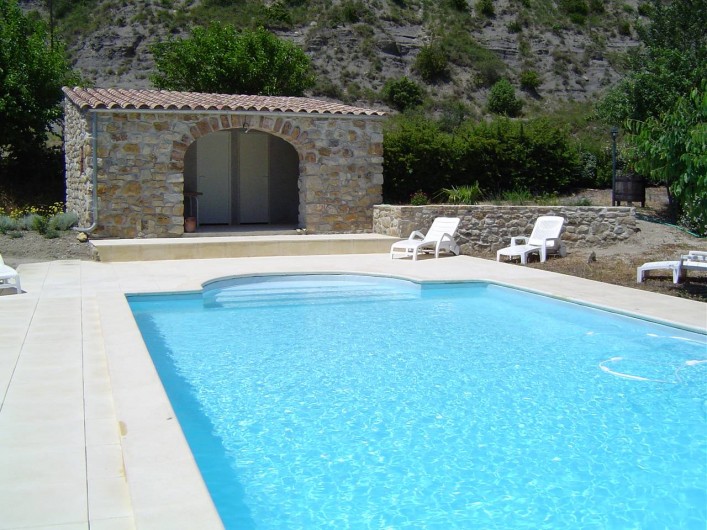 Location de vacances - Chambre d'hôtes à Chassagnes - Piscine 10 x 5 et pool house avec vestiaires, douche, wc, réfrigérateur