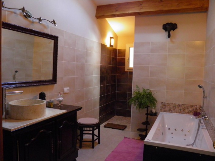 Location de vacances - Villa à Saint-Michel-d'Euzet - La salle de bain avec baignoire balnéo et douche italienne