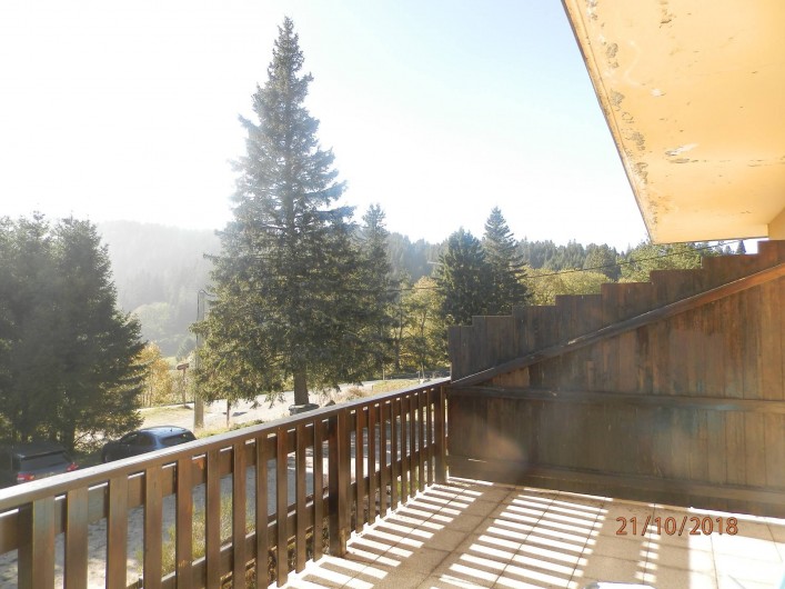 Location de vacances - Appartement à Orbey - vu depuis la terrasse avec au fond les pistes de ski