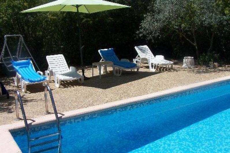 Location de vacances - Villa à Draguignan - Le solarium avec ses bain de soleil et son parasol