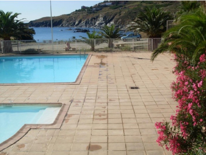 Location de vacances - Appartement à Cerbère - Piscine dans résidence, grand et petit bassins en face la mer.
