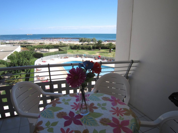 Location de vacances - Appartement à Le Cap d'Agde - Vue du Balcon sur mer et piscine
