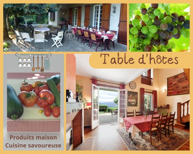 Location de vacances - Chambre d'hôtes à Pont-de-Larn - Table d'hôtes tous les soirs sur réservation.  Cuisine savoureuse maison.