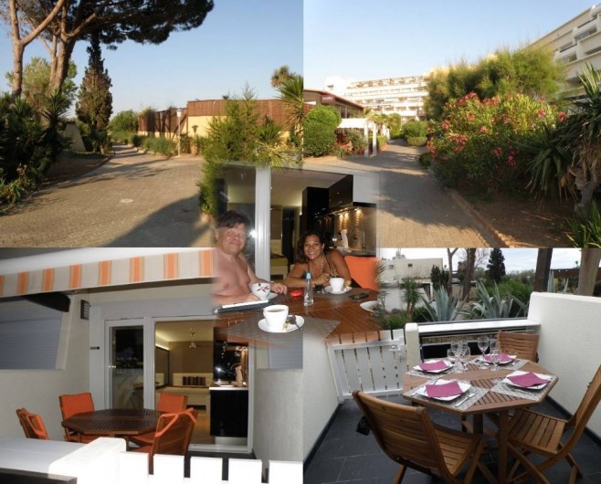 Location de vacances - Studio à Le Cap d'Agde - Terrasse plein sud, équipée d'un salon de jardin et d'un store à bannes