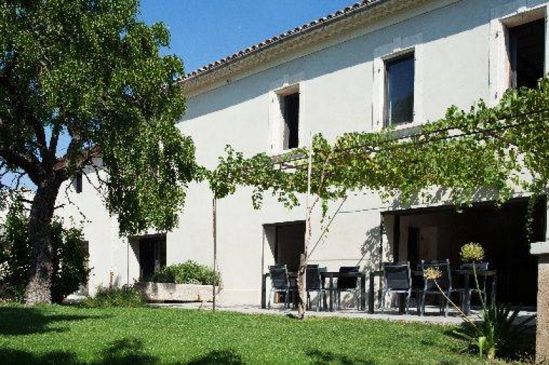 Location de vacances - Mas à Barbentane - La terrasse est ombragée par la treille recouverte de vigne, et le jujubier.